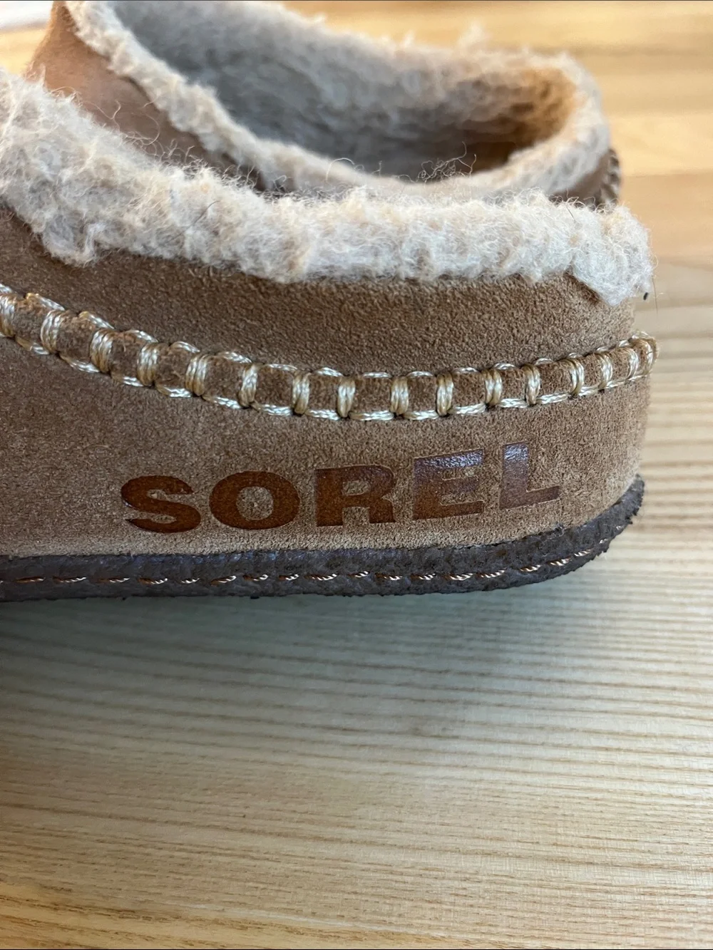 Sorel Men's Tan Suede Slip-On Moccasin with Faux-Shearling Lining